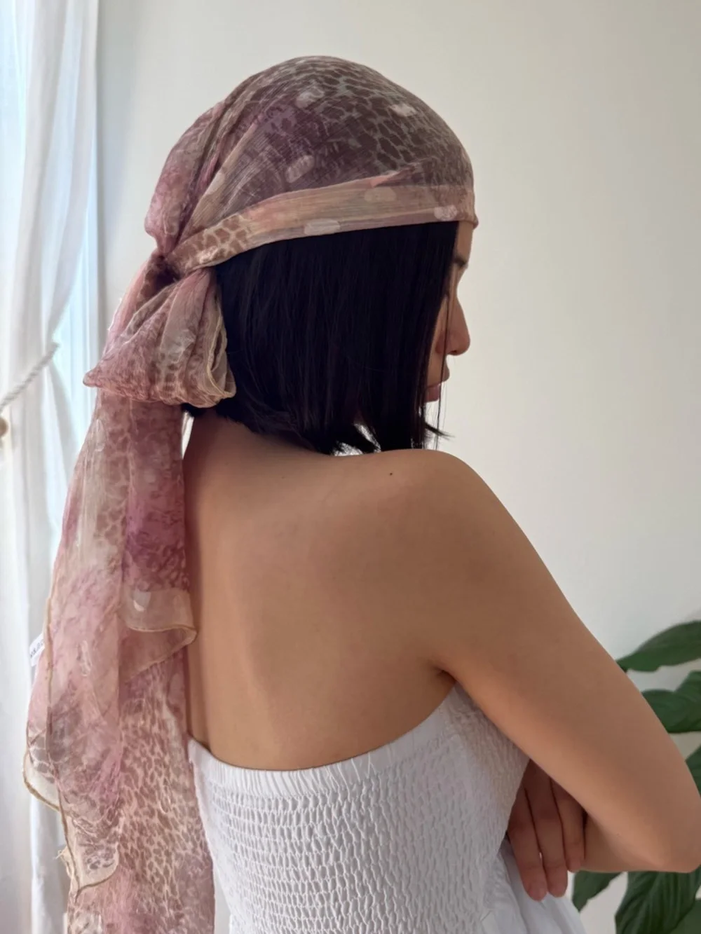 100% Silk Leopard Print White Polka Dot Lightweight Sheer Romantic Pink Scarf